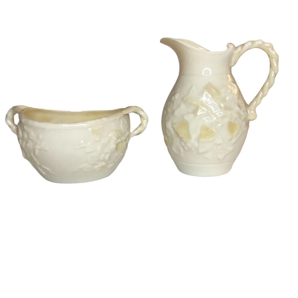 Belleek Ivy Sugar & Creamer 3rd Black Mark 1926-1946 Excellent Condition